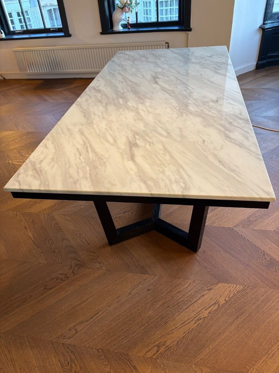 Image 1 of Provence dining table - Marble table top on black oak frame