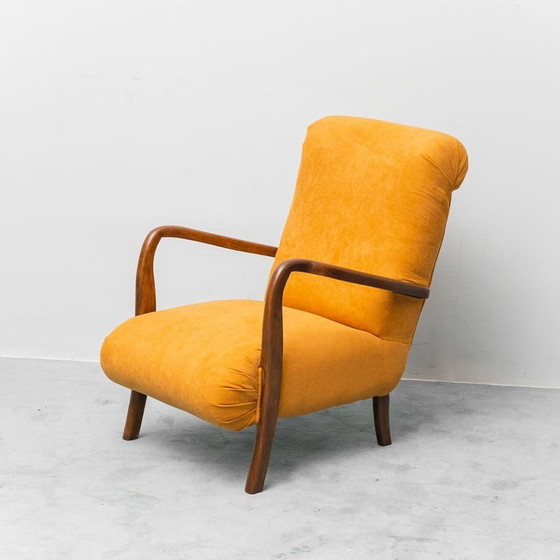 Image 1 of Poltrona vintage scandinava in tessuto arancione e legno, anni '60, Modern Antiques
