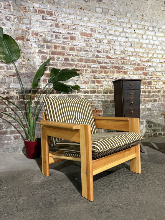 Coppia di poltrone vintage scandinave in pino – Textile, Wood (photo 6 of 11)
