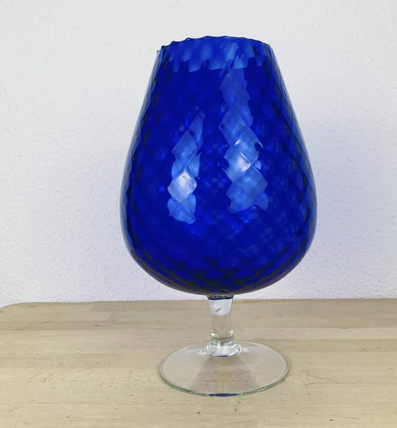 Image 1 of Vase Empoli Italien Verre Bleu 33 Cm Vintage