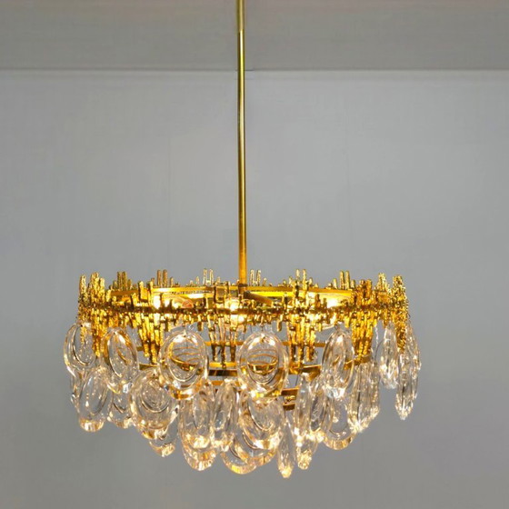 Image 1 of Lampadario Palwa in stile brutalista anni '60 dal tocco caldo. Ottone con vetro di cristallo.