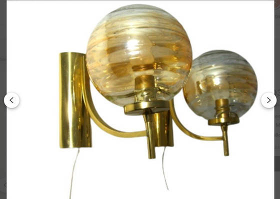 Image 1 of Applique (2), Mid Century Modern, Art Déco, ottone, vetro di Murano, vintage, raro