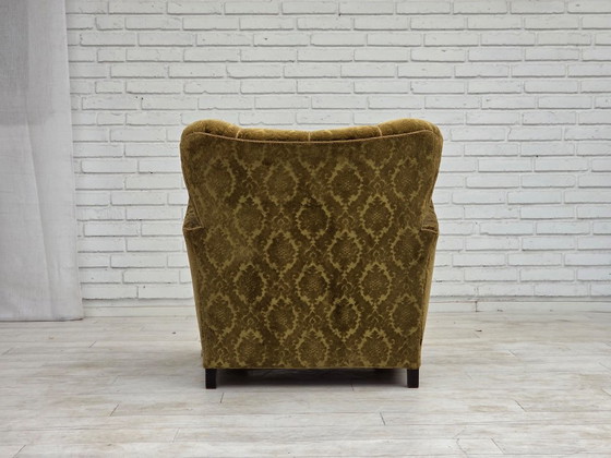 1950s, Danish Relax Chair, Furniture Velour, Oak Wood – Armchairs, Textile (photo 10 of 17)