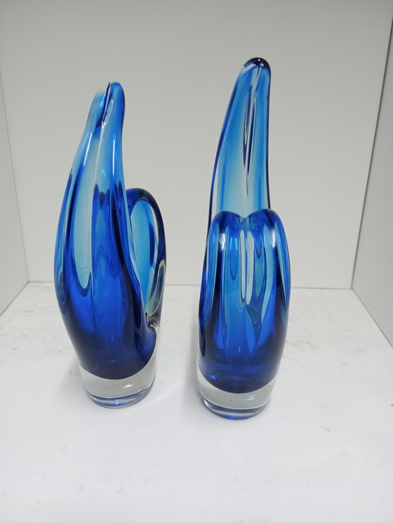 Image 1 of Murano glass midcentury pair of vases/pique fleur