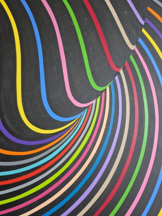 Image 1 of Movement - abstract optical artwork in rainbow colors by Franklin van Dam (95 x 95 cm, acrylic on MDF)