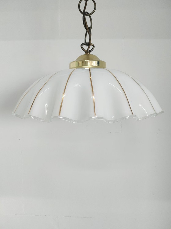 Image 1 of Vintage 'Hollywood Regency/Fazzoletto Style' glass pendant lamp
