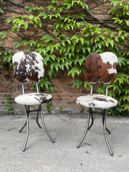 Kare Design Klappstühle (2x), Kuhfell – klapstoelen, Leather, Metal