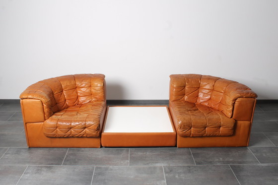 Image 1 of Lounge Set In Cognac Leather With Coffee Table By De Sede