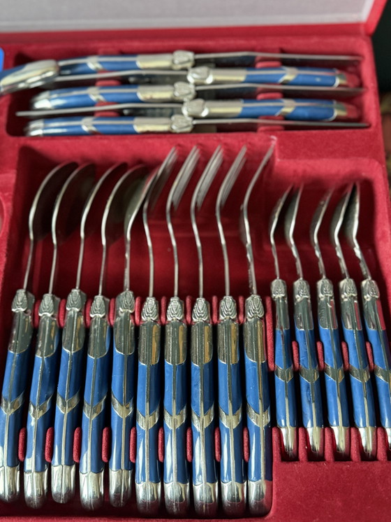 Image 1 of Service de couverts de luxe Laguiole Pradel 25 pièces, bleu argent