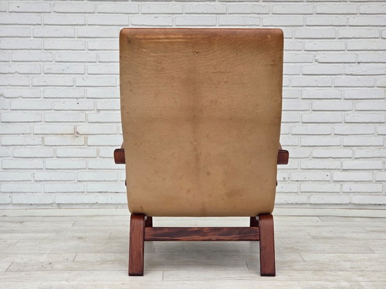 Jaren 70, Scandinavische Hoge Rug Fauteuil, Meubelleer, Gebogen Hout – Canvas (photo 7 of 20)