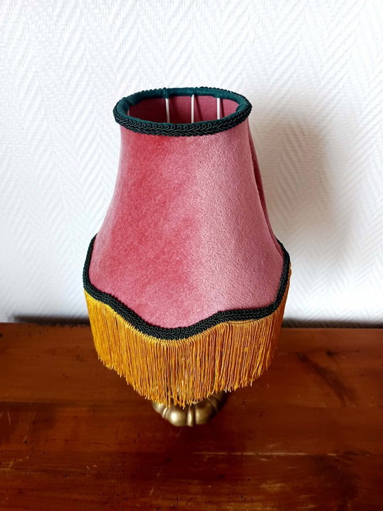 Image 1 of Art Nouveau lamp with fringed, couture-style lampshade