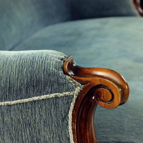 Image 1 of Divano Biedermeier unico in tessuto originale e impiallacciato in noce, Vienna, Austria 1825 circa