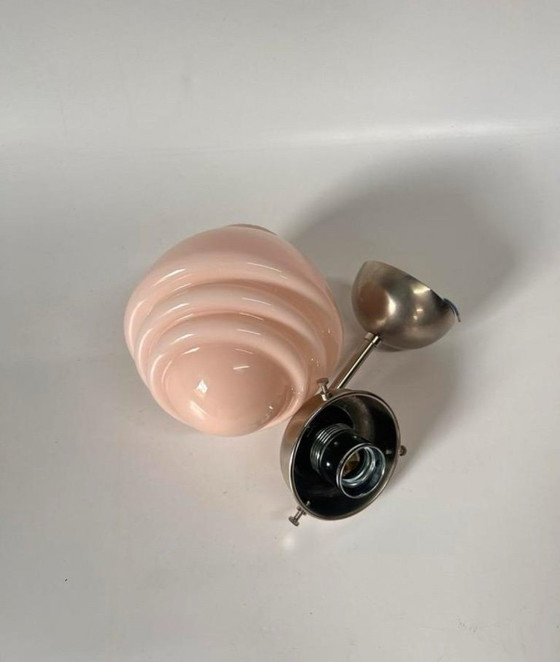 Image 1 of Art Deco Pink Wall Light Colore pastello con apparecchio a parete cromato