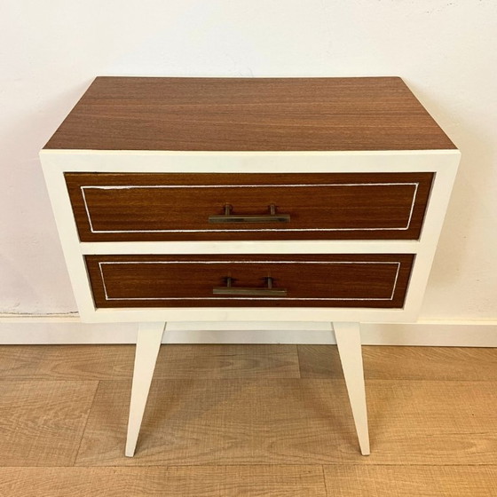 Image 1 of Table de chevet vintage en hêtre et teck des années 1960