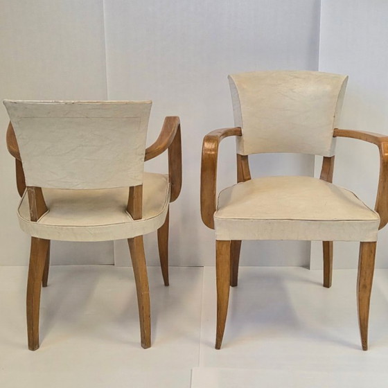 Image 1 of PAIR OF VINTAGE 1950S BRIDGE ARMCHAIRS IN BEECH & SKAI 50S ROCKABILLY 1950s