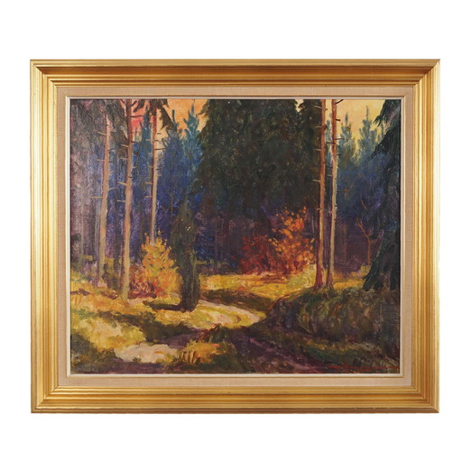 Tableau "La forêt d'automne", design scandinave, années 1960