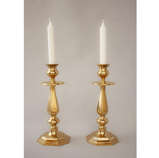 Pareja de candelabros vintage originales de bronce. Portavelas antiguos de bronce. Pareja única. Candeleros de bronce. Candiles 