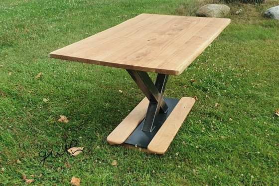 Image 1 of Dining table made of oak & steel – industrial design with character