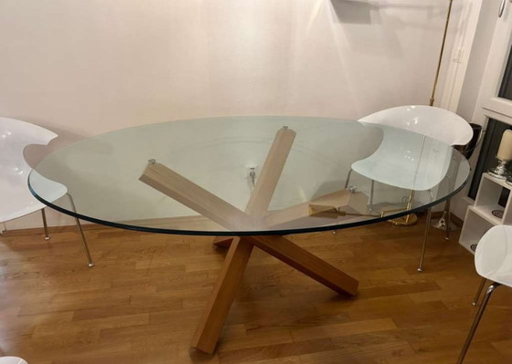 Image 1 of Elegant designer oval glass table 180x130 cm, seats 6 people - available due to relocation