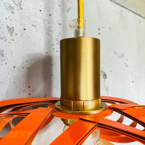 Image 1 of French Modern Orange Metal Ribbon Hanging Lamp, 2000s