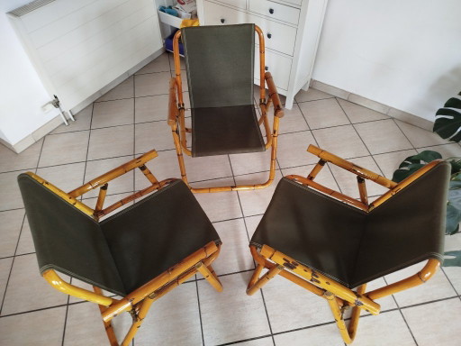 3x jaren 60 bamboe vouwstoelen 