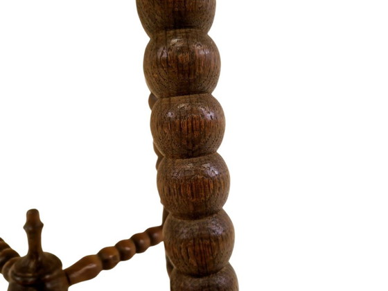 Image 1 of Rustic French Bobbin Plant Stand with Turned Legs