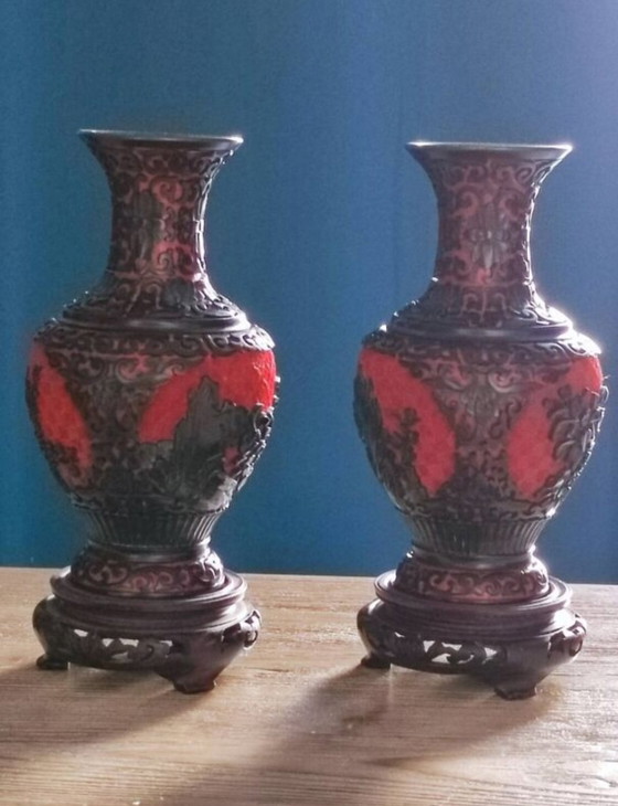 Image 1 of Cinnabar vase duo