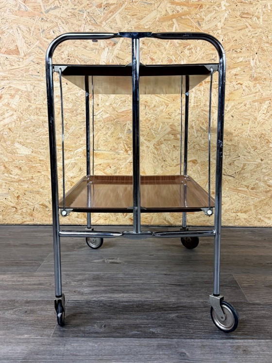 Image 1 of 1960s/70s Serving Trolley/Dinette Side Table, Space Age Design, Chrome/Brown