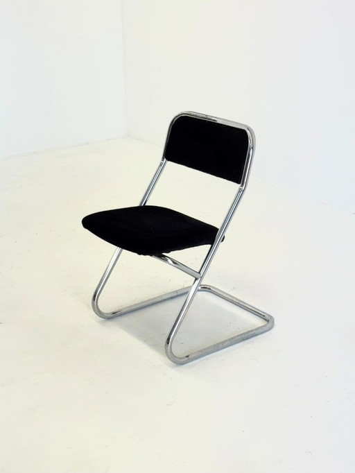 Set of 4 vintage tubular frame dining chairs in black velvet