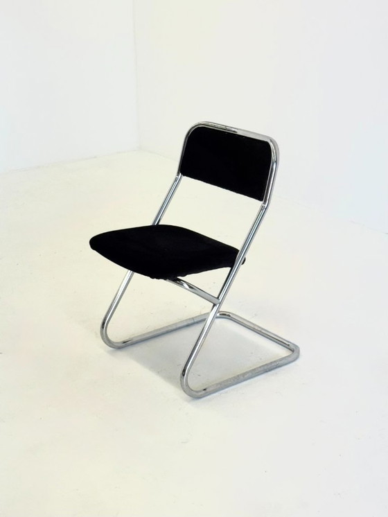 Image 1 of Set of 4 vintage tubular frame dining chairs in black velvet