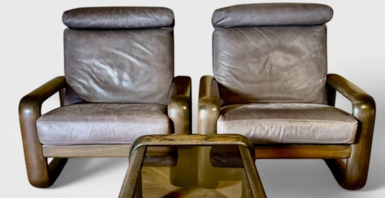 Image 1 of Rosenthal Hombre leren fauteuilset met bijpassende salontafel – Ontwerper Burkhard Vogtherr, Duitsland jaren 70