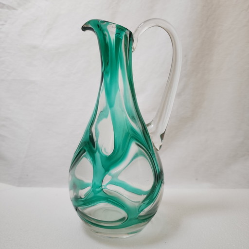 Handgeblazen kunstglazen kan uit het midden van de 20e eeuw in turquoise groen – organische, vrije vorm – vazen, Glass