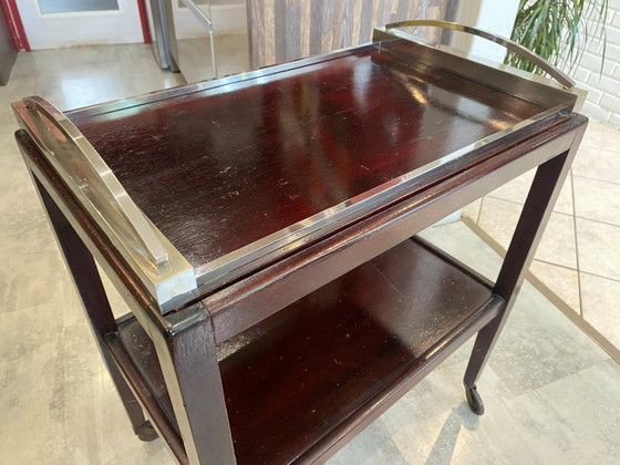 Image 1 of Bar serving trolley with castors 1 removable tray art deco 1930