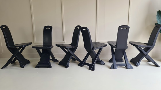 Image 1 of 6 x Unieke Brutalist Eetkamerstoelen – Spaans Design uit de Jaren '60