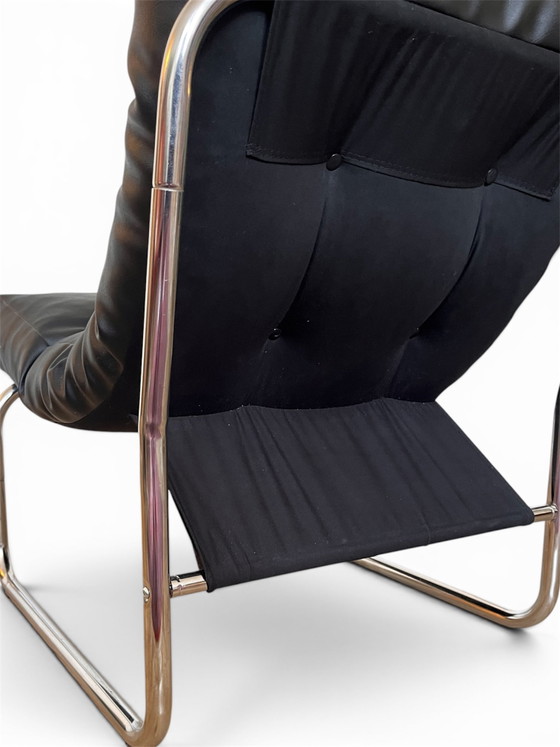 Image 1 of Vintage IKEA "Pixi" fauteuil – Gillis Lundgren, jaren 70, zwart leer, uitstekende staat