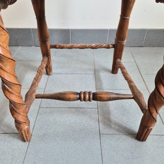 Image 1 of Handcrafted vintage chair from the 1950s in carved wood and velvet, 1950s folk art