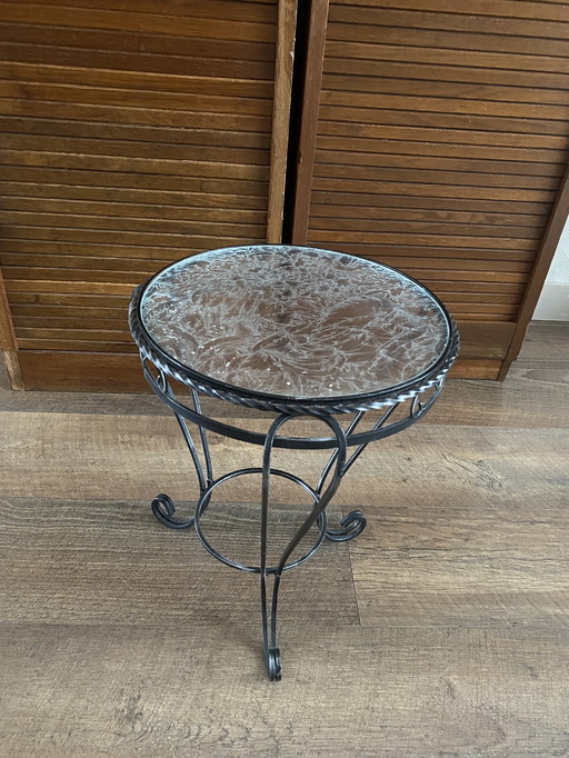 Bijzettafel vintage smeedijzeren con lama craquelé