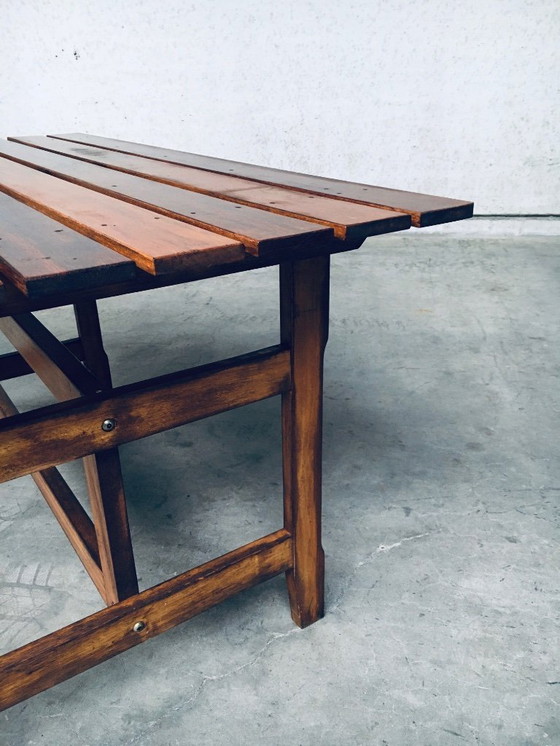 Image 1 of Table de jardin ou de cuisine en bois patiné, design années 1970