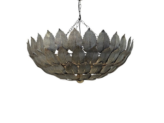 Hollywood Regency - patinierte Bronze - 'Blatt' Pendelleuchte - 2000, Pendelleuchten, Metall, Braun (Foto 3 von 5)