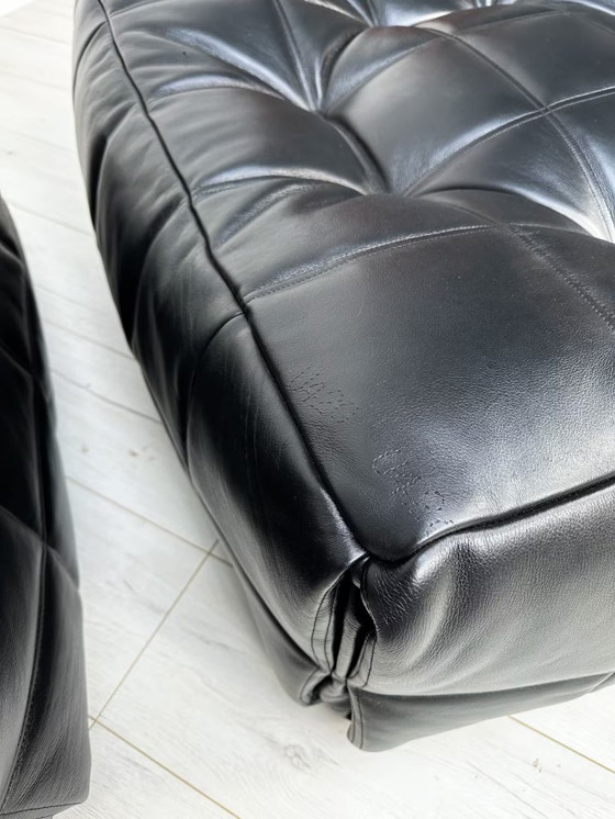 Image 1 of Vintage Leather ‘Kashima’ 1-Seater + Ottoman by Michel Ducaroy for Ligne Roset 80s