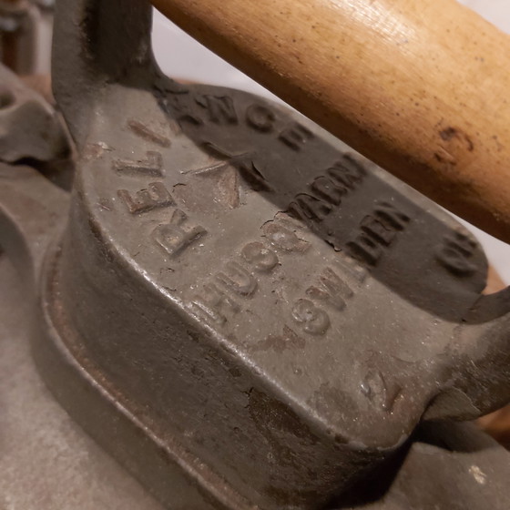 Image 1 of Antique Husqvarna butter barrel with cast iron mill