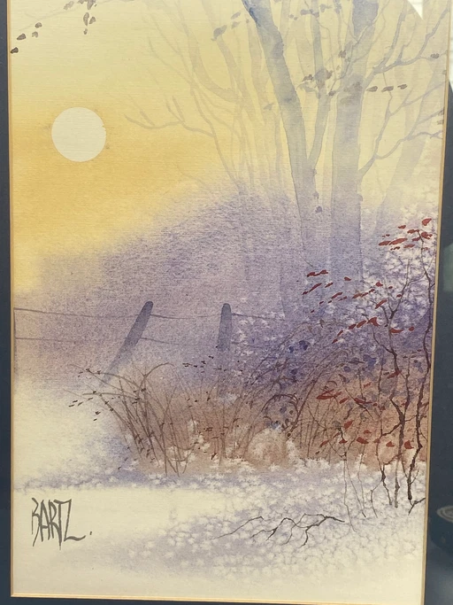 Paysage d'hiver, d'après une aquarelle de Diane Clapp Bartz, années 80 – decoratieve objecten, Paper (photo 2 of 5)