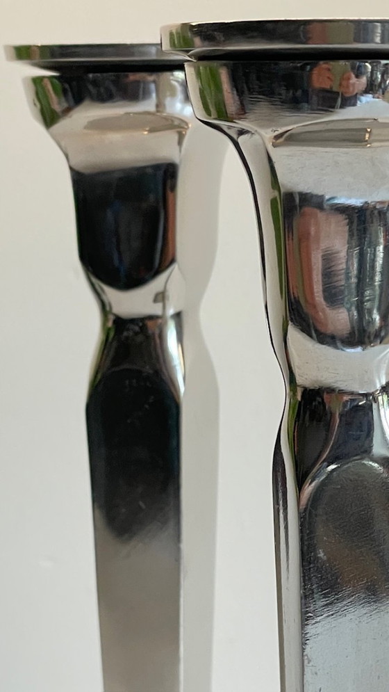 Image 1 of Coppia di candelieri vintage in fusione di alluminio cromato