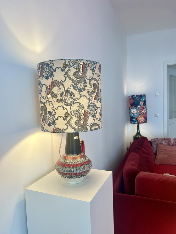 Image 1 of Unique accent lamp made from an MCM vase with a Japanese dragon shade