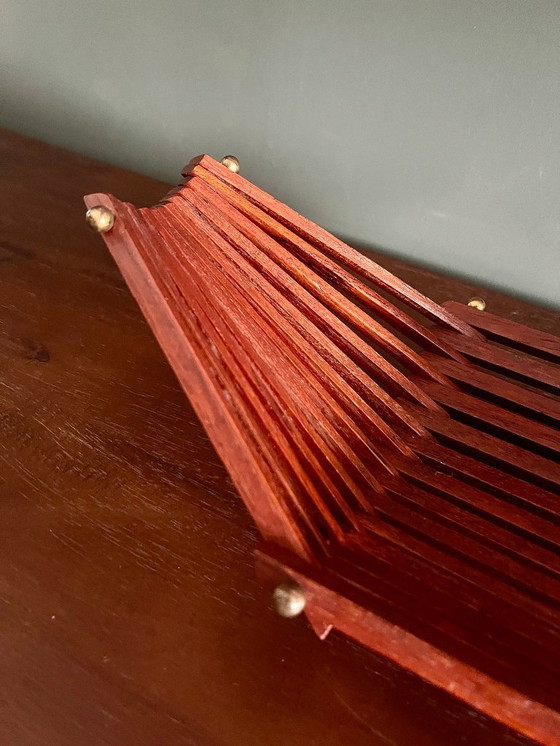 Image 1 of Original Danish Mid - Century teak fruit basket from the 1960's. Foldable fruit or bread basket in Mid-Century-Modern design.