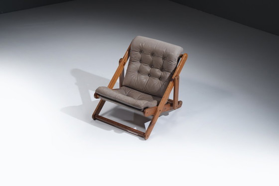 Image 1 of Fauteuil pliant Kon Tiki en cuir rare, conçu par Gillis Lundgren pour IKEA Suède.