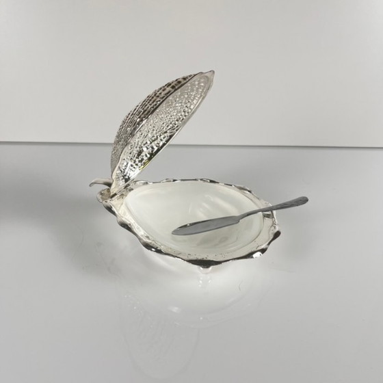 Image 1 of Beurrier vintage en métal "Huitre" et insert en verre, 1970