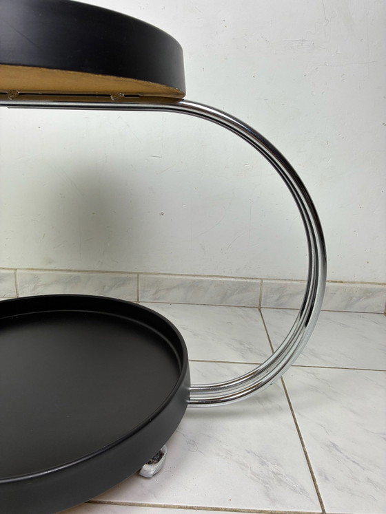 Vintage round trolley side table, Bar carts, Chrome, Plastic, Black (photo 6 of 15)