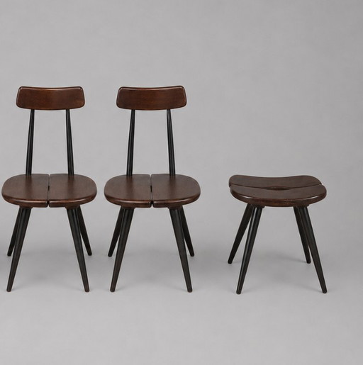 Vier stoelen mod. Pirkka en kruk voor Laukaan Puu, Finland