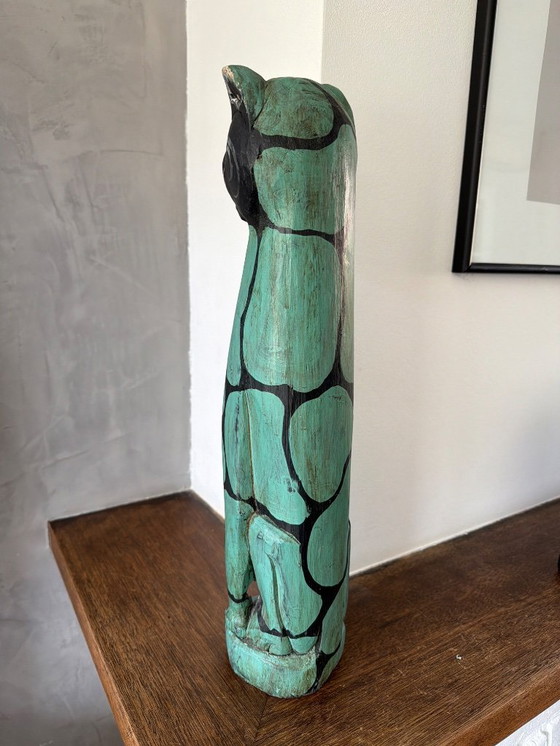 Image 1 of Vintage mint green with red cat 50cm high